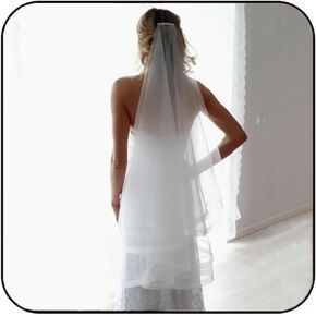 HEREAD Bride Wedding Veil 2 Tiers Waist Length Long Bachelorette Short Party Bridal Tulle Veils with Comb and Ribbon Edge