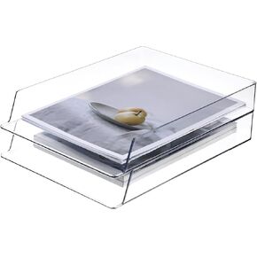 6 Pieces Clear Stackable Desk Organizer 12.8 x 9.45 x 1.97 Inch Plastic Letter Trays Rectangular Paper Tray Organizer for Desk File Desk Paper Holder for Office Desktop Document Classroom