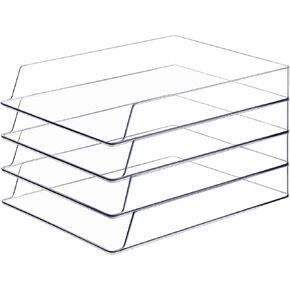 6 قطع منظم مكتب شفاف قابل للتكديس مقاس 12.8 × 9.45 × 1.97 بوصة صواني رسائل بلاستيكية مستطيلة منظم صينية الورق لملف المكتب وحامل ورق المكتب وفصل المستندات المكتبي