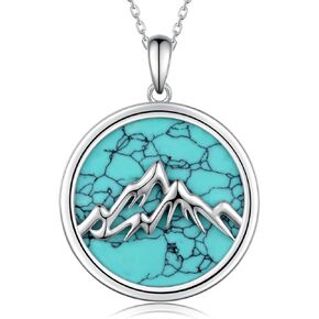 Western Turquoise Necklace 925 Sterling Silver Turquoise Cross/Dragonfly/Cow Tap/Horseshoe/Mountain Range Pendant Necklaces Turquoise Jewelry Gifts for Women Men Good Luck