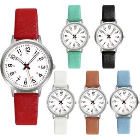6 Pack Set Unisex Women Men Watches for Nurse Medical Professionals Students Luminouse Easy to Read Dial Wristwatches Leather Band