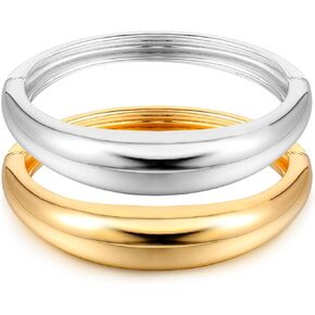 Elegance 11 designs Gold/Silver Cuff Bangle Bracelets For Women Set Chunky Trendy Gold Bracelet Minimalist Hinged Arm Cuff Jewelry Gift 2pcs