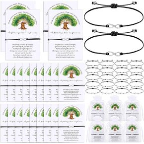 50 Set Family Reunion Gifts Family Infinity Bracelets with Cards and Organza Bags for Family Reunion Party Favors Gifts
