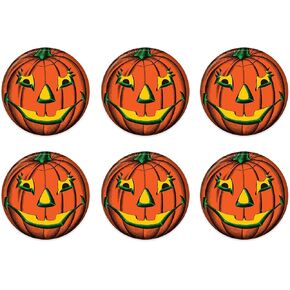 Beistle 6 Piece Vintage Halloween Party Supplies Pumpkin Goblin Jack O Lantern Button Pins, 2", Orange/Yellow/Green