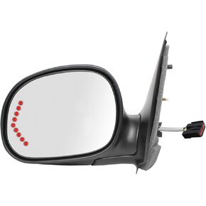Passenger Side Mirror for Ford F150 Pick-Up, F250 LD Pick-Up, LED Arrow Turn Signal, black w/PTM cover, foldaway, Power (Will not fit on Crew Cab Models)