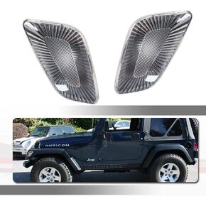 For 1997 1998 1999 2000 2001 2002 2003 2004 2005 2006 Jeep Wrangler TJ Front Corner Turn Signal Parking Lights & Daytime running lamps 2 IN 1 Smoked Lens 55157033AA, 55157032AA