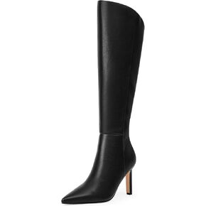 Knee High Boots Women Pointed Toe Stiletto Heel Tall Boots Side Zipper V-Cut Heeled Boots for Women