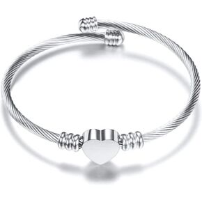 Uloveido Cable Wire Retro Antique Heart Bangle Bracelet Engraved Faith for Valentine for Teen Girls Women, Charm Mustard Seed Cuff Bracelet ZY132