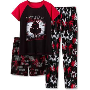 Beezizac Pajamas For Little Big Boys Cozy 3-Piece Soft Short Sleeves Shorts Set & Pants Cool PJ Kid Size 6-18