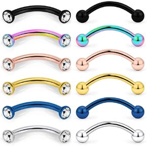 Ocptiy 16G Eyebrow Rook Piercing Jewelry 316L Surgical Steel Vertical Lip Rings Belly Button Ring Curved Barbell Cartilage Helix Daith Earrings Bar 6mm(1/4") 8mm(5/16") 10mm (3/8")