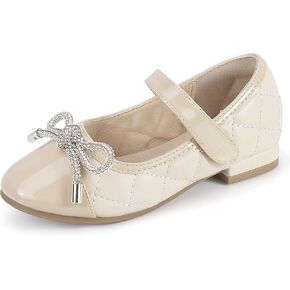 Hehainom Girls Dress Shoes Flower Girl Wedding Party School Little Big Kids Rhinestone Bow Ballet Flats Shoes