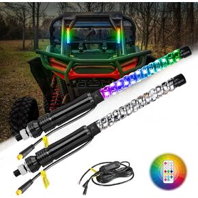 Nirider 2PCS 1ft LED Whip Lights with Flag Pole Remote Control Spiral RGB Chase Light Offroad Warning Lighted Antenna LED Whips for SXS, UTV, ATV, Off Road, Truck, Sand, Buggy Dune, RZR, Can-am, Boat
