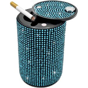 Bling Car Ashtray, Rhinestones Auto Mini Car Ashtray Portable with Lid Smell Proof, Smokeless Vehicle Cigarette Ashtray Ash for Women, Universal Interior Car Accessories (Pink)