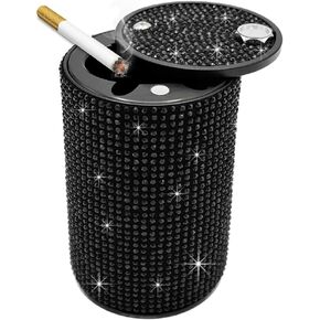 Bling Car Ashtray, Rhinestones Auto Mini Car Ashtray Portable with Lid Smell Proof, Smokeless Vehicle Cigarette Ashtray Ash for Women, Universal Interior Car Accessories (Pink)