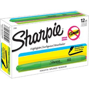 Sharpie Pocket Style Highlighters, Chisel Tip, Fluorescent Green, Box of 12