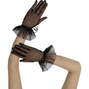 Women's Ruffles Tea Party Mesh Tulle Gloves Christmas Evening Short Gloves Wedding Party Accessory