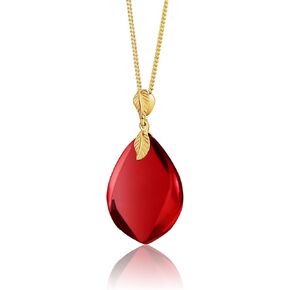 Red Amber Pendant Necklace for Women, Gold Plated Sterling Silver 925 Chain, Polished Gemstone Pendant, Dainty Womens Jewelry