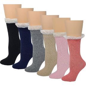 SUMONA 6 pairs Women Wool Cable Knit Lace Crew Winter Boot Socks 9-11