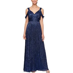 Alex Evenings Women's Long Cold Shoulder, Mother of The Bride Dress, Formal Event, Wedding Guest, (Petite and Regular Sizes)