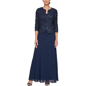 Alex Evenings Women's Long Empire Waist, Two Piece Mother of The Bride Dress with Lace Jacket, (Petite and Regular Sizes)