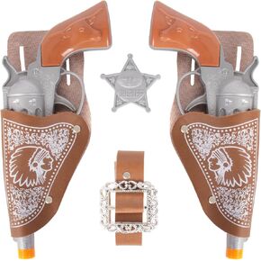 FunisFun Cowboy Toy Gun Set 6P for Kids Western Gun Toy with Holster and Belt Halloween Cowboy Costume Accessory for Adults