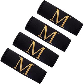 4 Pcs Initial Luggage Handle Wraps, Luggage Grips, Luggage Handle Sleeves, Suitcase Handle Grips, Bag Handle Wraps, Travel Bag Handle Covers (Black, M)