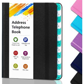 BLESWIN Address Book with Alphabetical Tabs, Hardcover Address Book for Record Contacts, Small Address Book to Store All Your Important Informations in One Place, 6.1x4.7" – Purple