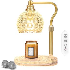 Glass Candle Lamp with Timer and Dimmer - Height Adjustable with 2 * 50W Bulbs, Gold, NG001