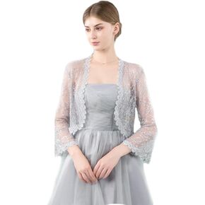 Womens Lace Bolero Shrug 3/4 Sleeve Sheer Floral Cardigan for Dress Mesh Open Front Cropped Jacket One Size