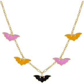 CLASSYZINT Halloween Necklace Tricolor Bat Necklace for Women Gold Chain Bat Pendant Neckalce Paperclip Chain Choker Necklace Halloween Jewerly
