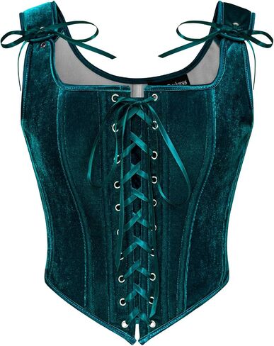 Scarlet Darkness Renaissance Corset Tops for Women Vintage Lace Up Overbust Velvet Bustier Bodice in Kuwait
