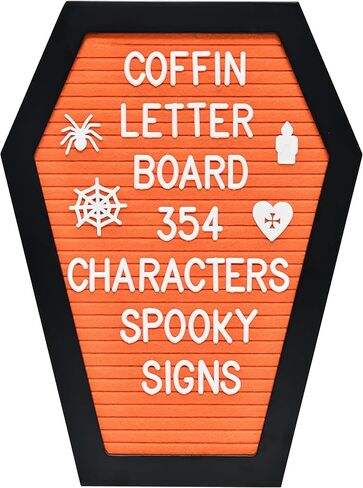 Coffin Letter Board - 354 Characters Spooky Halloween Characters with Wooden Stand and Canvas Bag - 10x7 Inches Small Size - Felt Message Board for Home Office Halloween Supplies & Decor (Black) in Kuwait