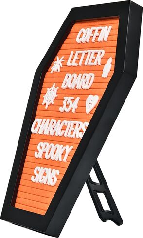 Coffin Letter Board - 354 Characters Spooky Halloween Characters with Wooden Stand and Canvas Bag - 10x7 Inches Small Size - Felt Message Board for Home Office Halloween Supplies & Decor (Black) in Kuwait