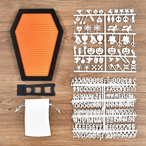 Coffin Letter Board - 354 Characters Spooky Halloween Characters with Wooden Stand and Canvas Bag - 10x7 Inches Small Size - Felt Message Board for Home Office Halloween Supplies & Decor (Black) in Kuwait