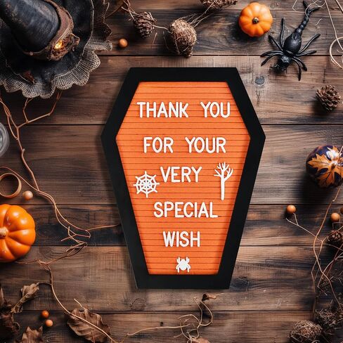 Coffin Letter Board - 354 Characters Spooky Halloween Characters with Wooden Stand and Canvas Bag - 10x7 Inches Small Size - Felt Message Board for Home Office Halloween Supplies & Decor (Black) in Kuwait
