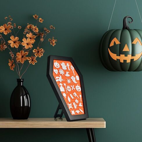 Coffin Letter Board - 354 Characters Spooky Halloween Characters with Wooden Stand and Canvas Bag - 10x7 Inches Small Size - Felt Message Board for Home Office Halloween Supplies & Decor (Black) in Kuwait