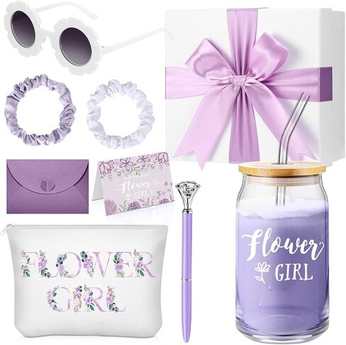 Meanplan 9 Pcs Flower Girl Gift Set Flower Girl Proposal Gifts Flower Girl Ice Coffee Cup Canvas Bag Sunglasses Hair Ring Diamond Pen Card Envelope for Wedding Bridal Engagement (Blush,Cute) in Saudi Arabia