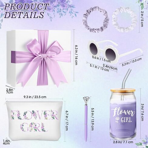 Meanplan 9 Pcs Flower Girl Gift Set Flower Girl Proposal Gifts Flower Girl Ice Coffee Cup Canvas Bag Sunglasses Hair Ring Diamond Pen Card Envelope for Wedding Bridal Engagement (Blush,Cute) in Saudi Arabia