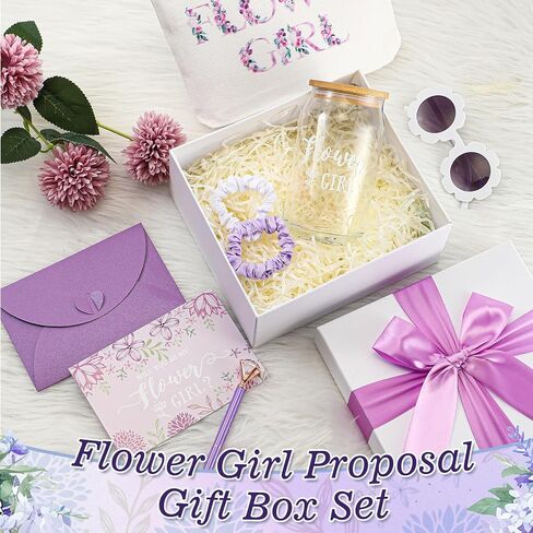 Meanplan 9 Pcs Flower Girl Gift Set Flower Girl Proposal Gifts Flower Girl Ice Coffee Cup Canvas Bag Sunglasses Hair Ring Diamond Pen Card Envelope for Wedding Bridal Engagement (Blush,Cute) in Saudi Arabia