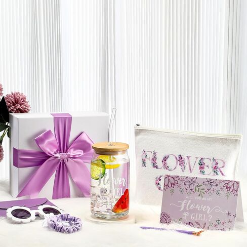 Meanplan 9 Pcs Flower Girl Gift Set Flower Girl Proposal Gifts Flower Girl Ice Coffee Cup Canvas Bag Sunglasses Hair Ring Diamond Pen Card Envelope for Wedding Bridal Engagement (Blush,Cute) in Saudi Arabia
