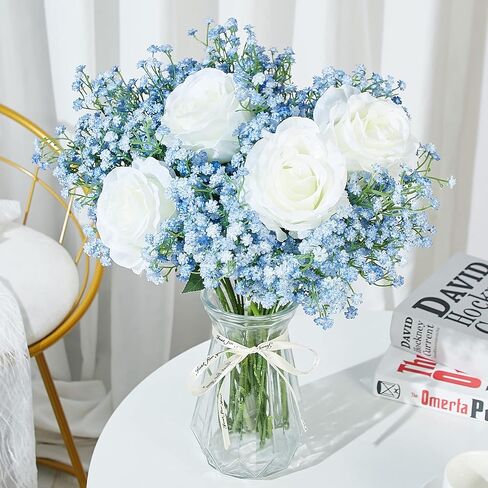Babys Breath Artificial Flowers,6 Pcs Gypsophila Real Touch Flowers for Wedding Party Home Garden Decoration Blue in Kuwait