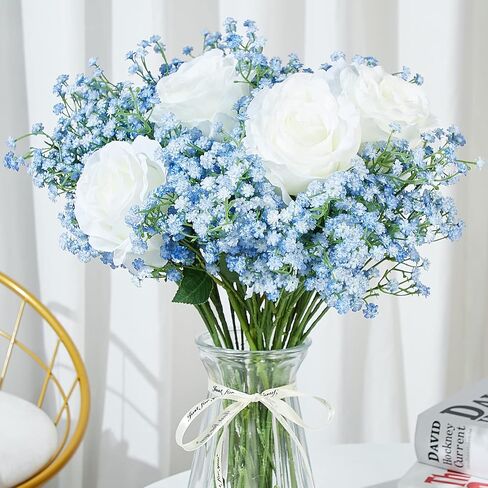 Babys Breath Artificial Flowers,6 Pcs Gypsophila Real Touch Flowers for Wedding Party Home Garden Decoration Blue in Kuwait