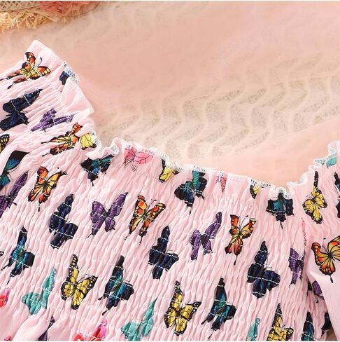 فستان بناتي كاجوال برقبة مربعة وأكمام طويلة وفساتين للأطفال الصغار مقاس 3-7T in Kuwait