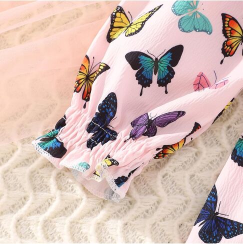 فستان بناتي كاجوال برقبة مربعة وأكمام طويلة وفساتين للأطفال الصغار مقاس 3-7T in Kuwait