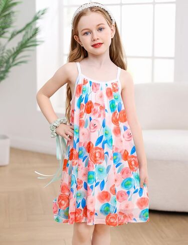 فستان صيفي بناتي كاجوال بحزام سباغيتي فستان صيفي بألوان قوس قزح مقاس 3-10 سنوات in Kuwait