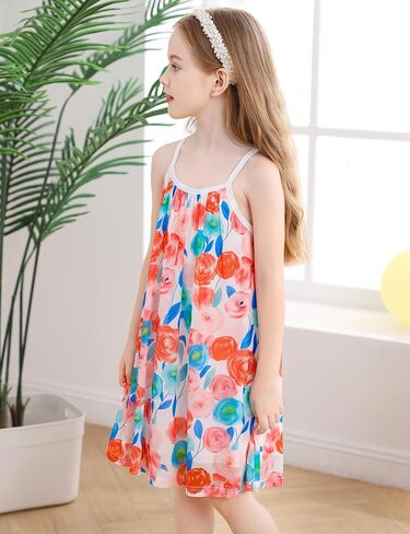 فستان صيفي بناتي كاجوال بحزام سباغيتي فستان صيفي بألوان قوس قزح مقاس 3-10 سنوات in Kuwait