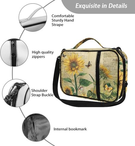 Vintage Sunflower Bible Case for Girls Women Bible Cover Bible Bags Church Bag Bible Protective Bag with Shoulder Strap Handle Bible Carrying Case Bible Holder Case in Kuwait
