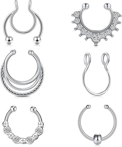 QWALIT Fake Septum Ring Fake Septum Piercing Faux Septum Nose Rings Fake Nose Ring Septum Fake Septum Nose Ring Clip On Septum Nose Ring Faux Septum Piercing Fake Septum Hoop Fake Septum Jewelry in Kuwait