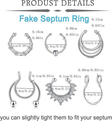 QWALIT Fake Septum Ring Fake Septum Piercing Faux Septum Nose Rings Fake Nose Ring Septum Fake Septum Nose Ring Clip On Septum Nose Ring Faux Septum Piercing Fake Septum Hoop Fake Septum Jewelry in Kuwait