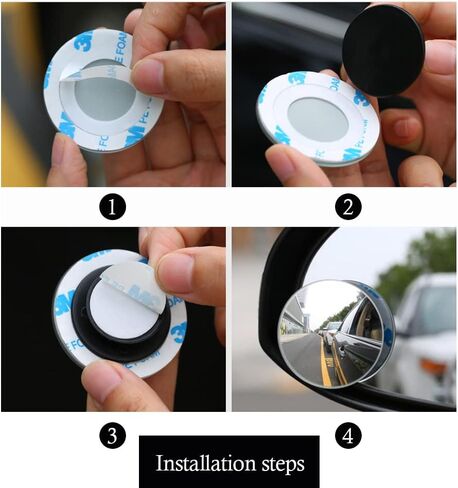 Automobile Blind Spot Mirror, 360-Degree Adjustable Automobile Rear View Mirror Small Round Mirror Reversing Mirror Frameless Blind Spot Wide-Angle Mirror Auxiliary Mirror （Pack of 2） in Saudi Arabia
